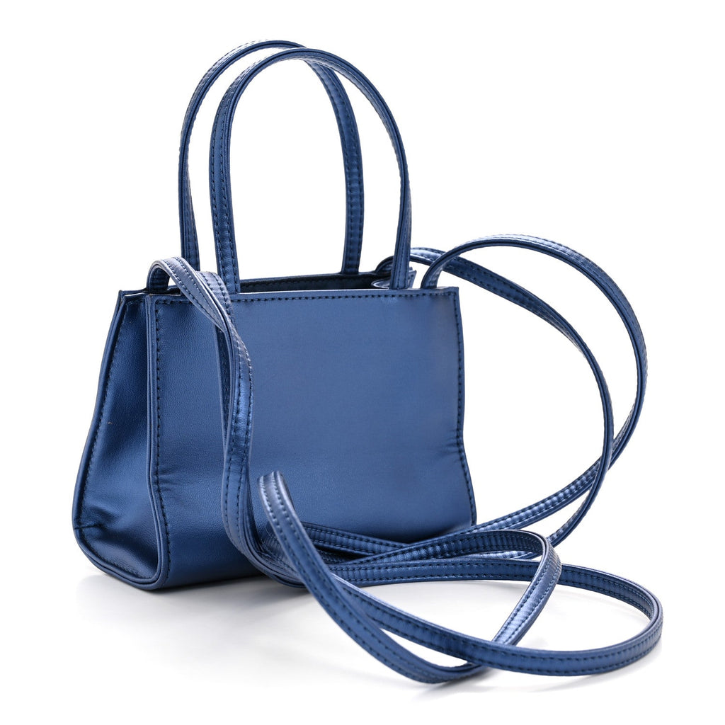 Metallic Vegan Leather Small Shopping Bag Cobalt
