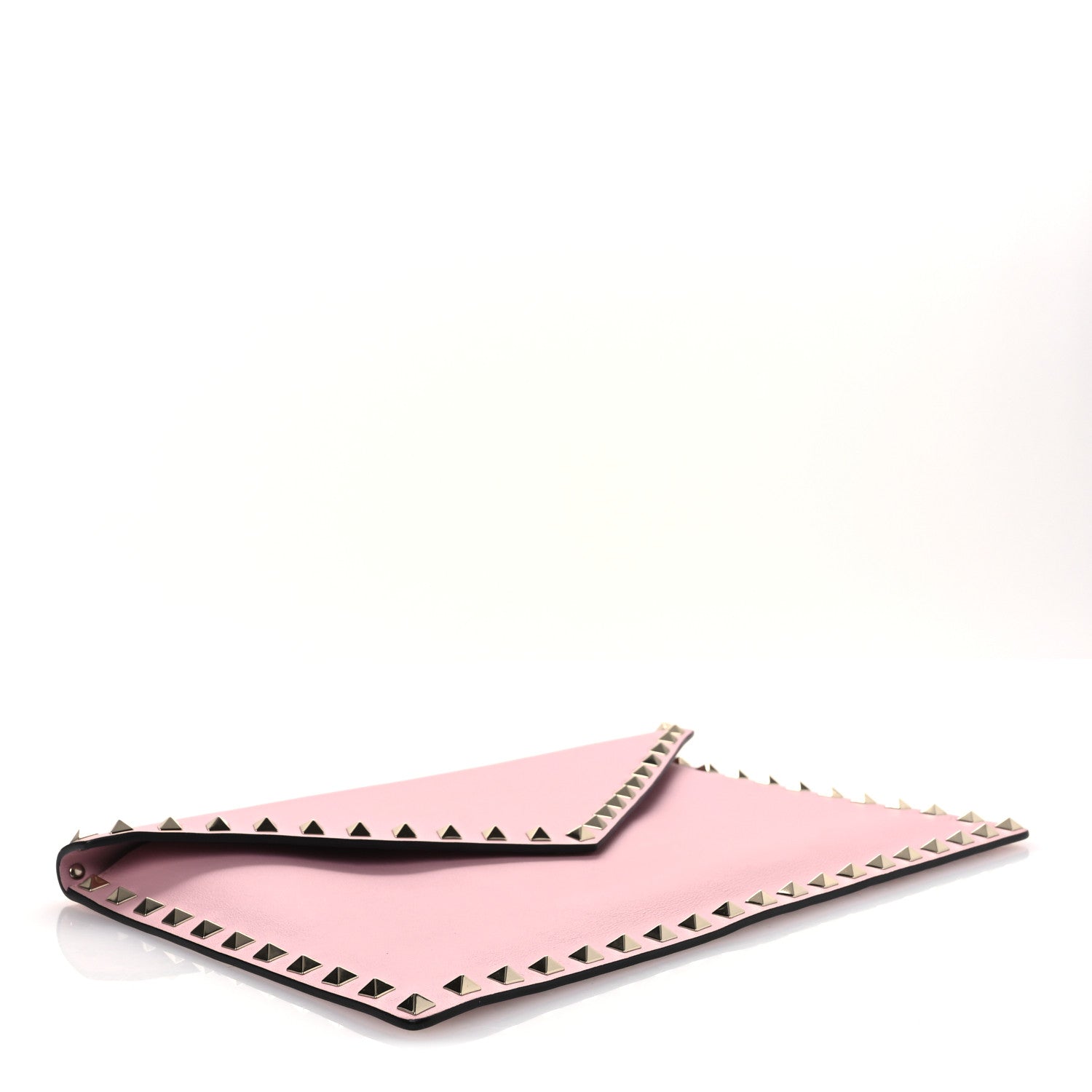 Pebbled Calfskin Large Rockstud Envelope Clutch Water Rose