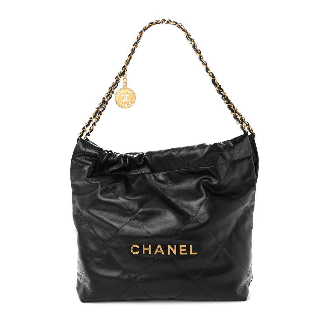 Shiny Calfskin Quilted Small Chanel 22 Black