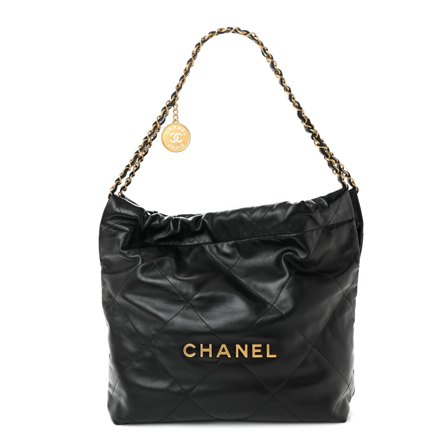 Shiny Calfskin Quilted Small Chanel 22 Black