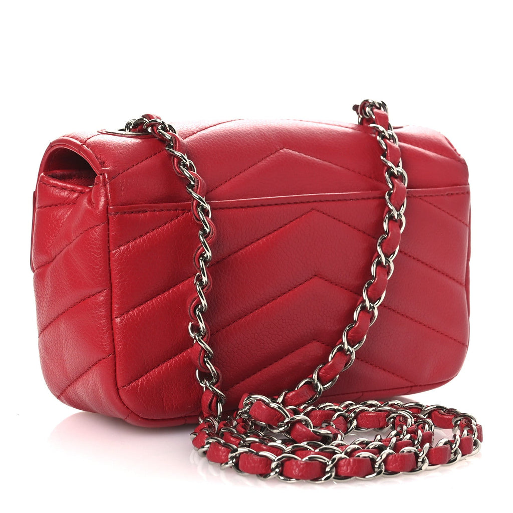 Caviar Chevron Quilted Small Single Flap Red