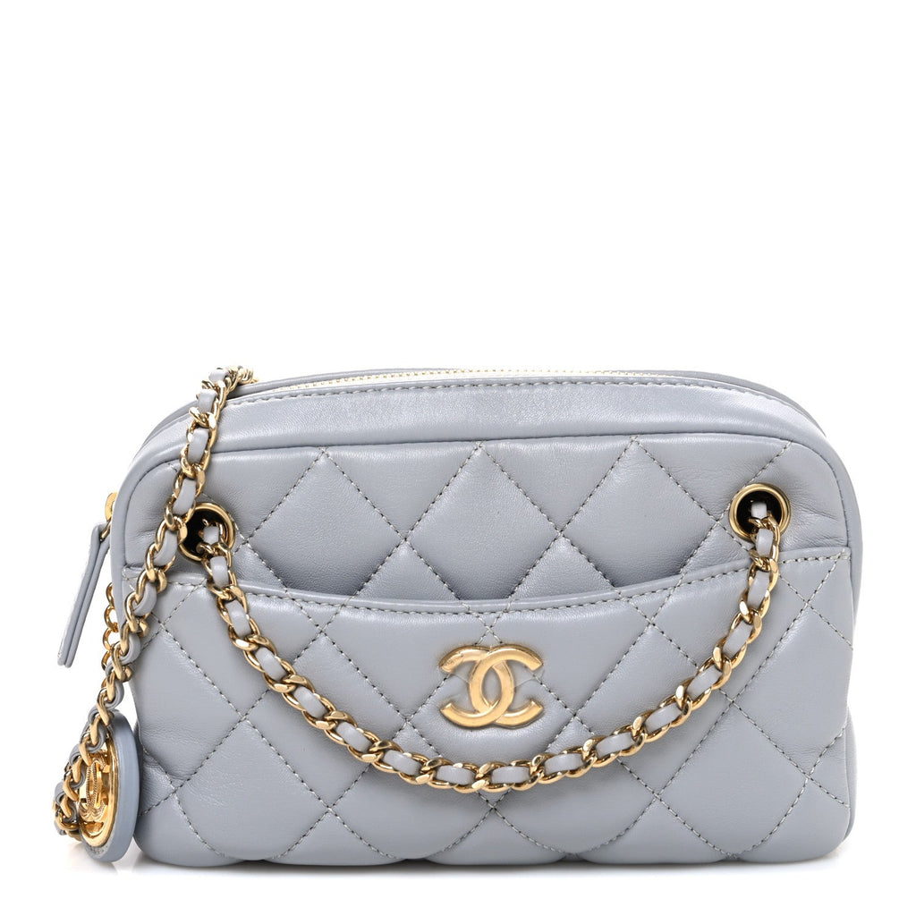 Lambskin Quilted Mini Camera Case  Grey