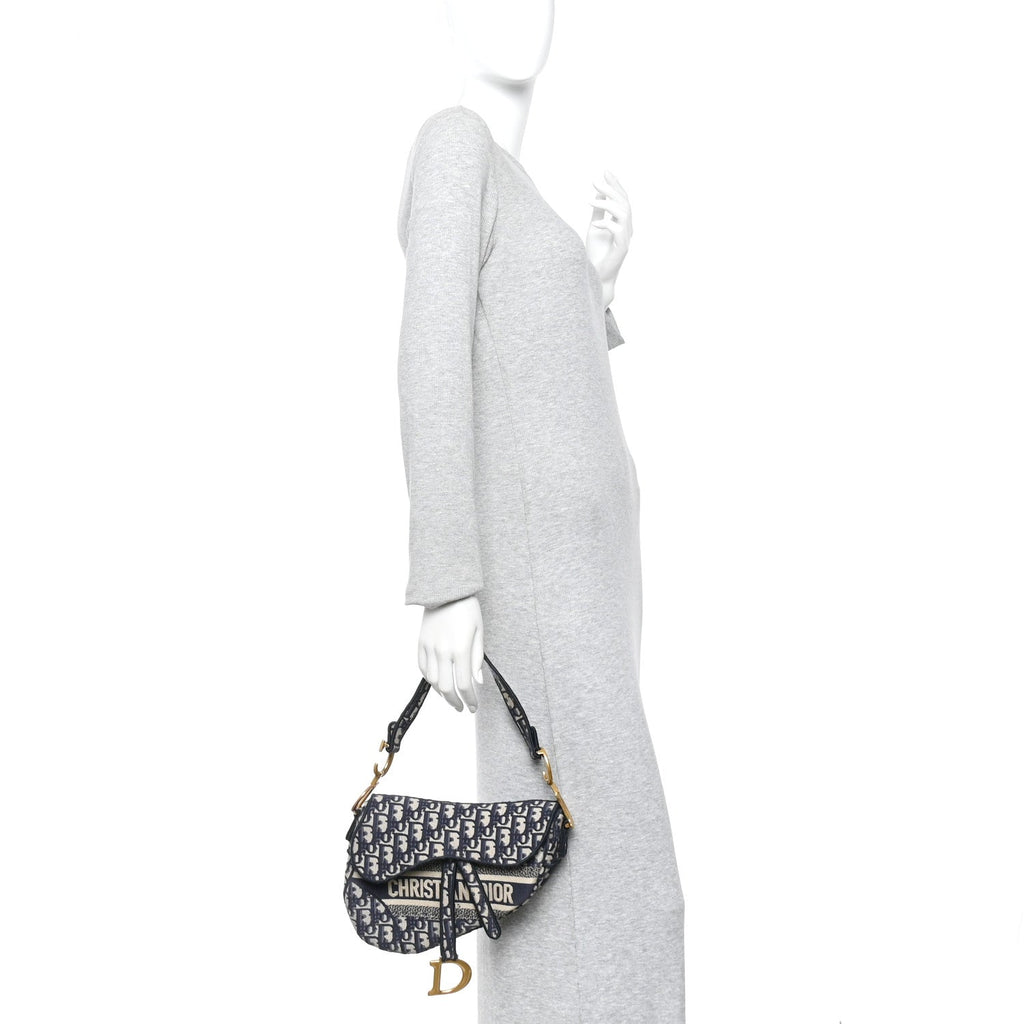 Oblique Embroidered Saddle Bag Blue