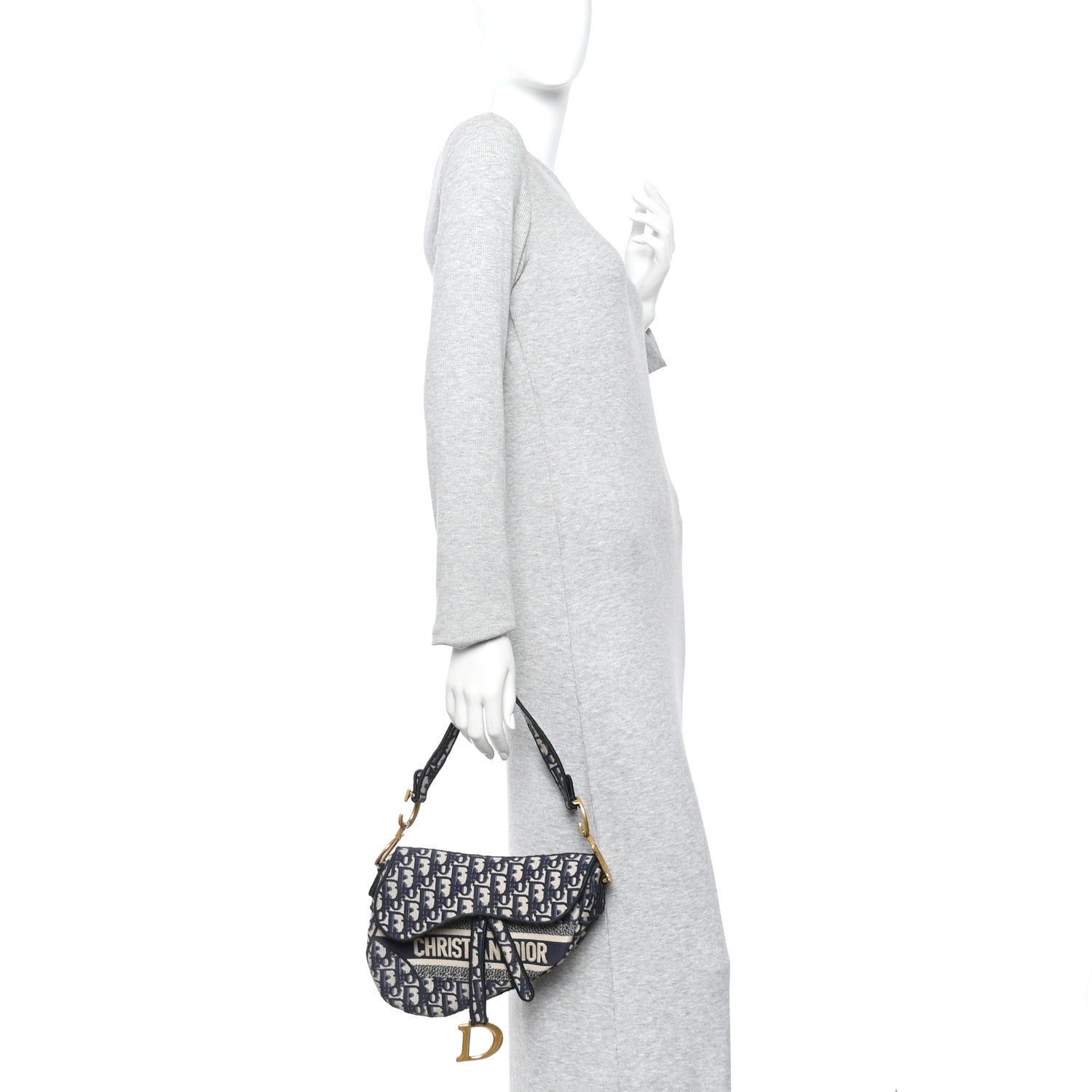 Oblique Embroidered Saddle Bag Blue