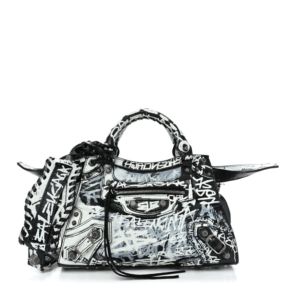 Agneau Arena Graffiti Neo Cagole Handbag XS Black White