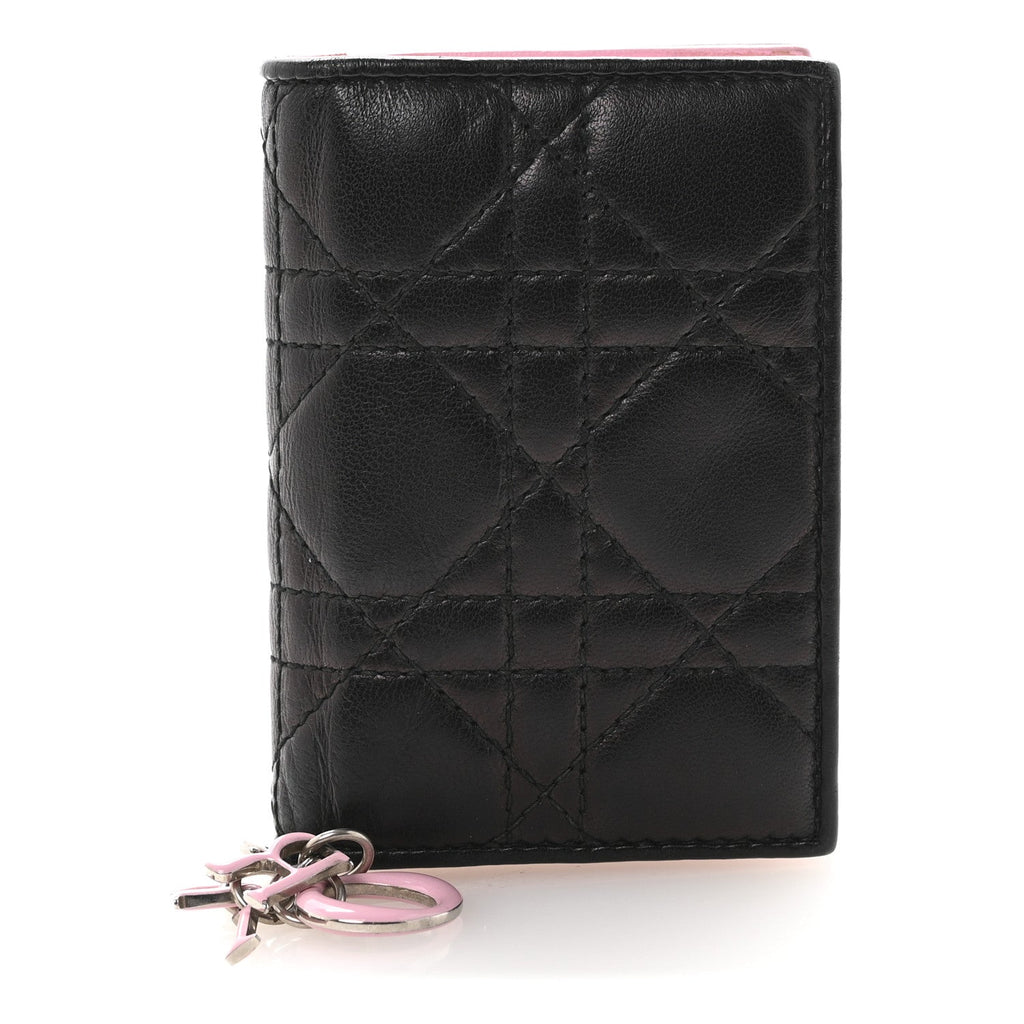 Lambskin Cannage Bi-Color Small Lady Dior Flap  Holder Black Pink