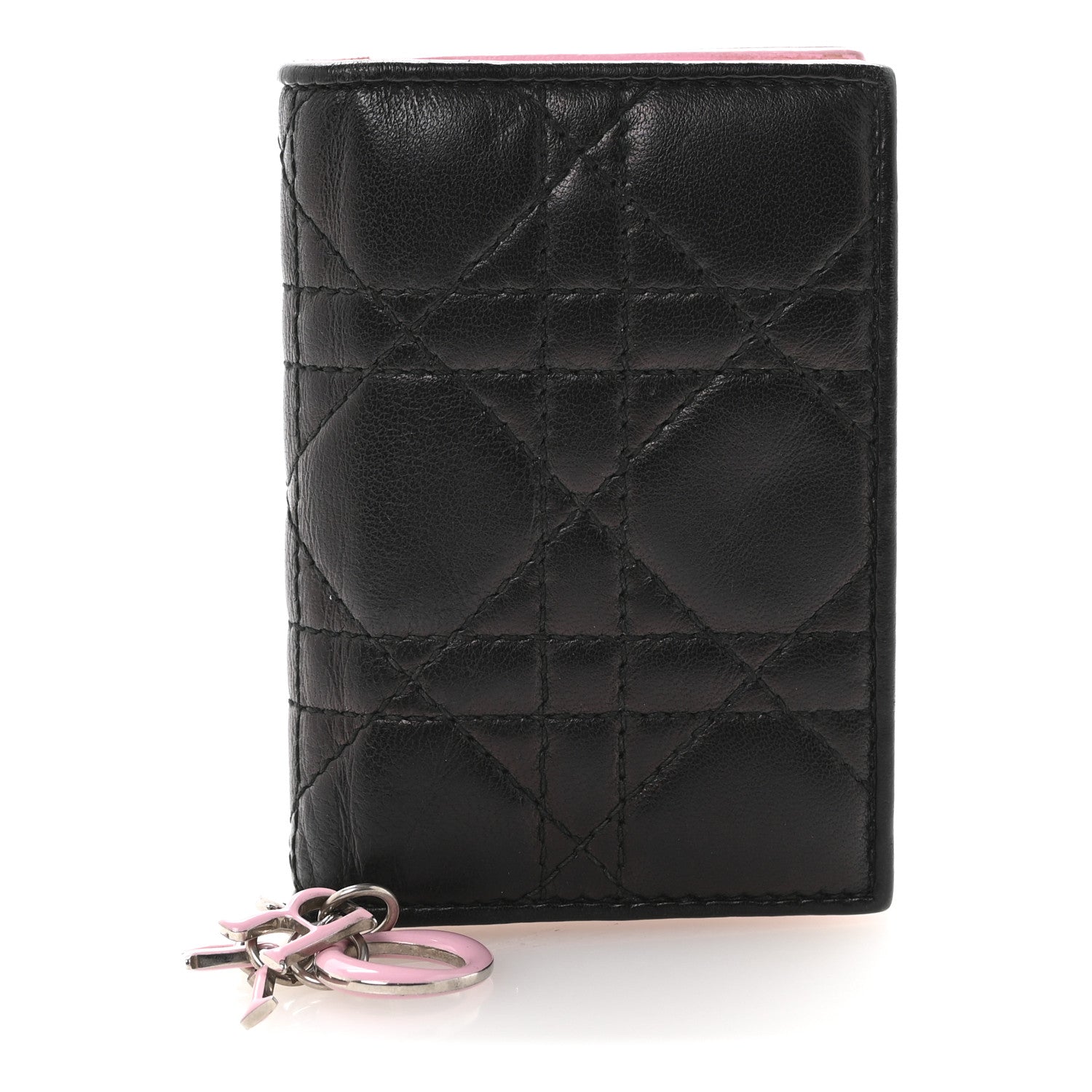 Lambskin Cannage Bi-Color Small Lady Dior Flap  Holder Black Pink