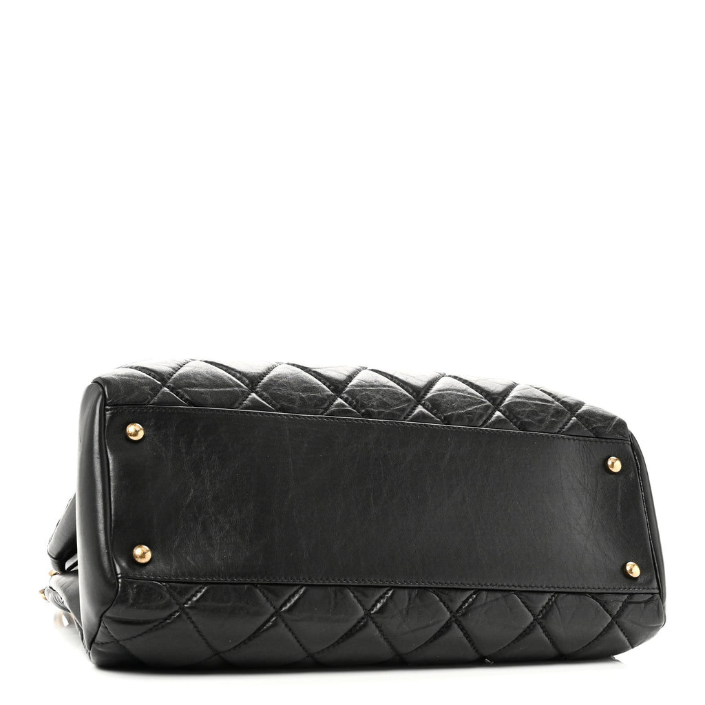 Aged Calfskin Large Just Mademoiselle Bowling Bag Black