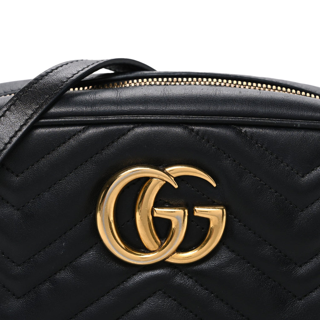 Calfskin Matelasse Small GG Marmont Chain Shoulder Bag Black