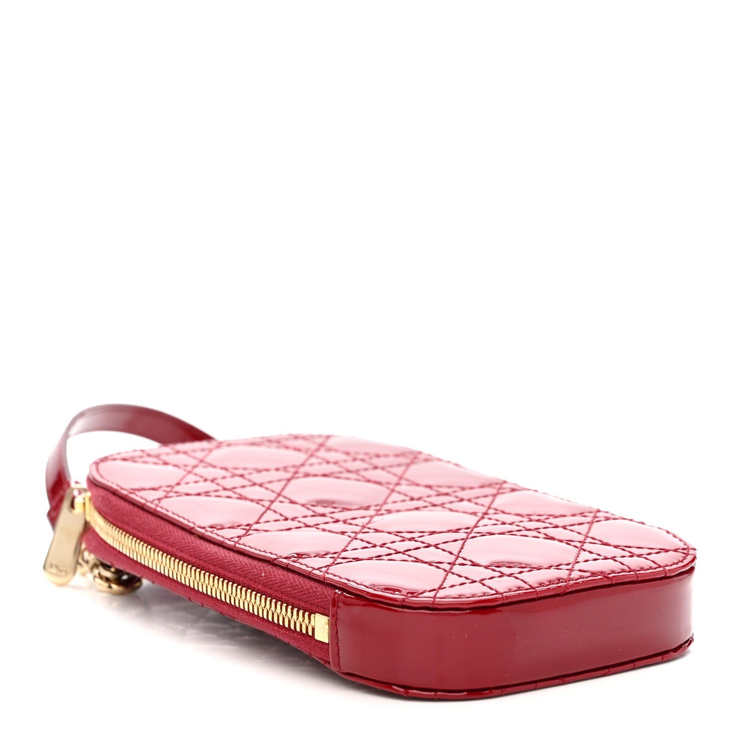 Patent Cannage Lady Dior Phone Holder Red