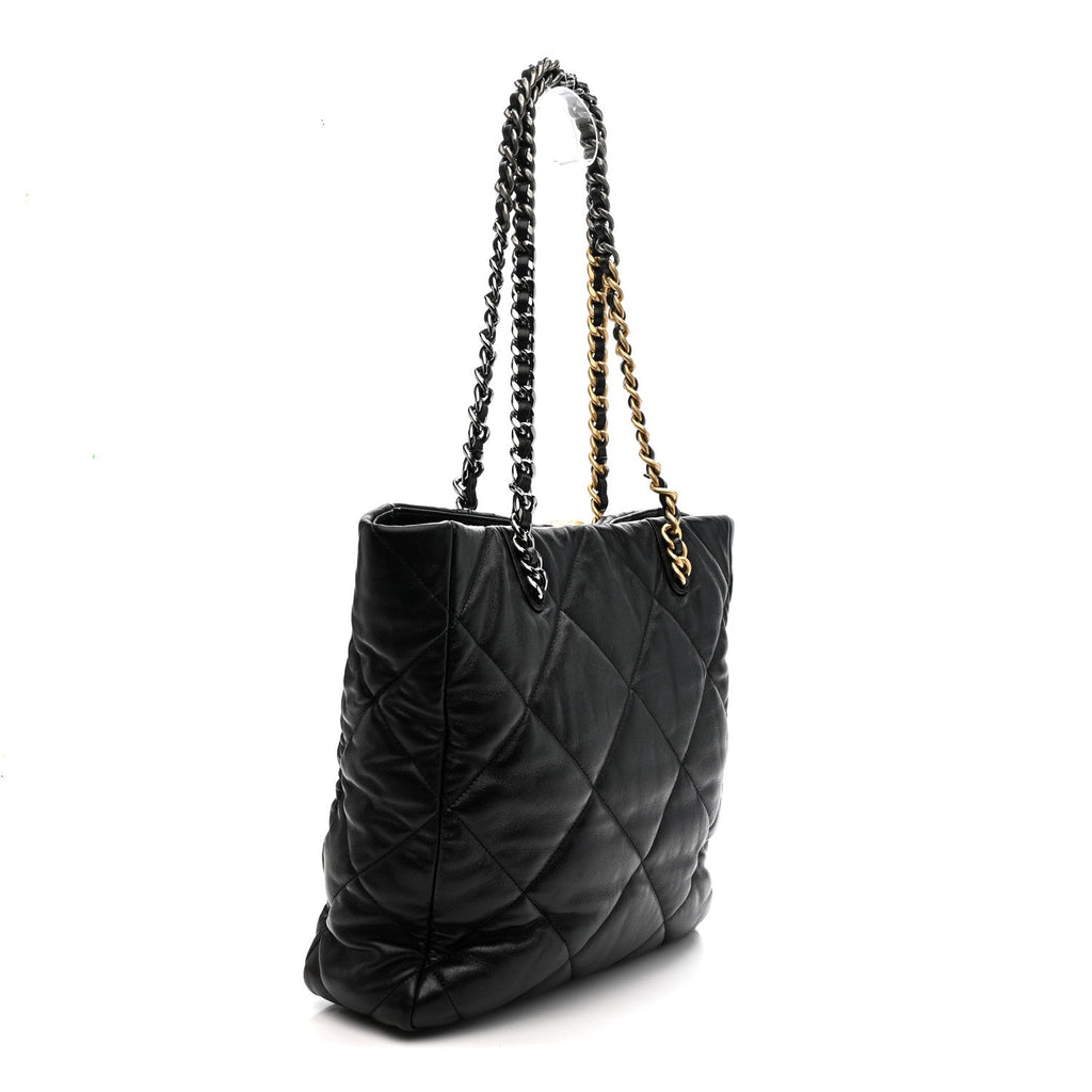 Lambskin Quilted Chanel 19 Shopping Bag Black