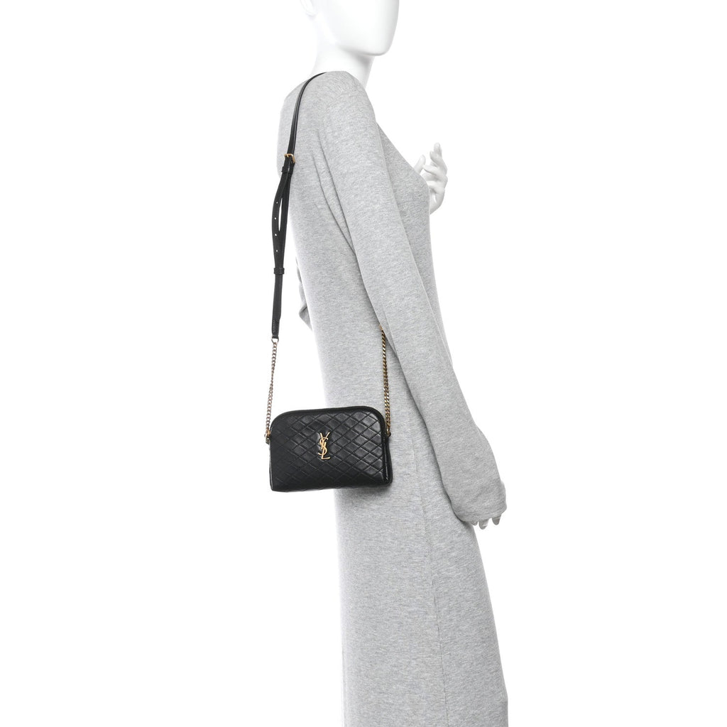 Lambskin Quilted Gaby Zipped Pouch Black
