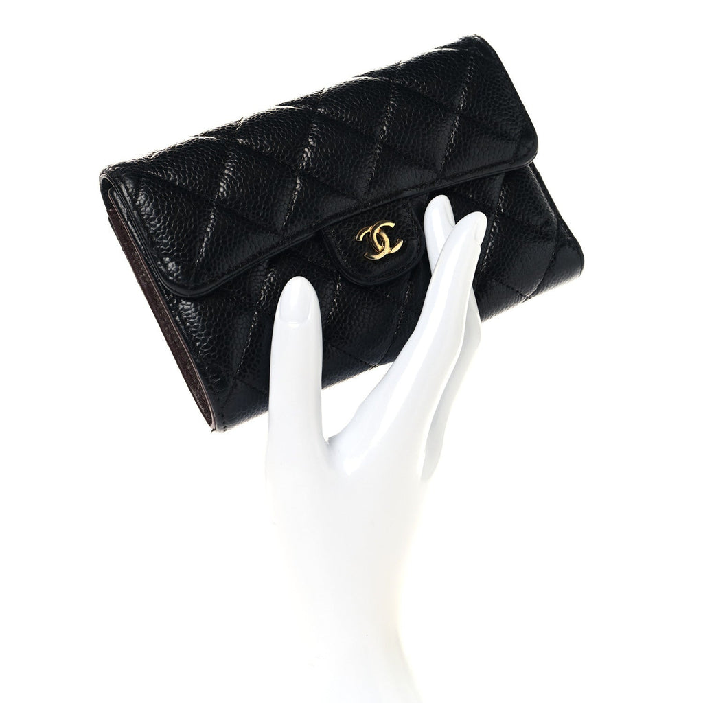 Caviar Quilted Medium Flap Wallet Black