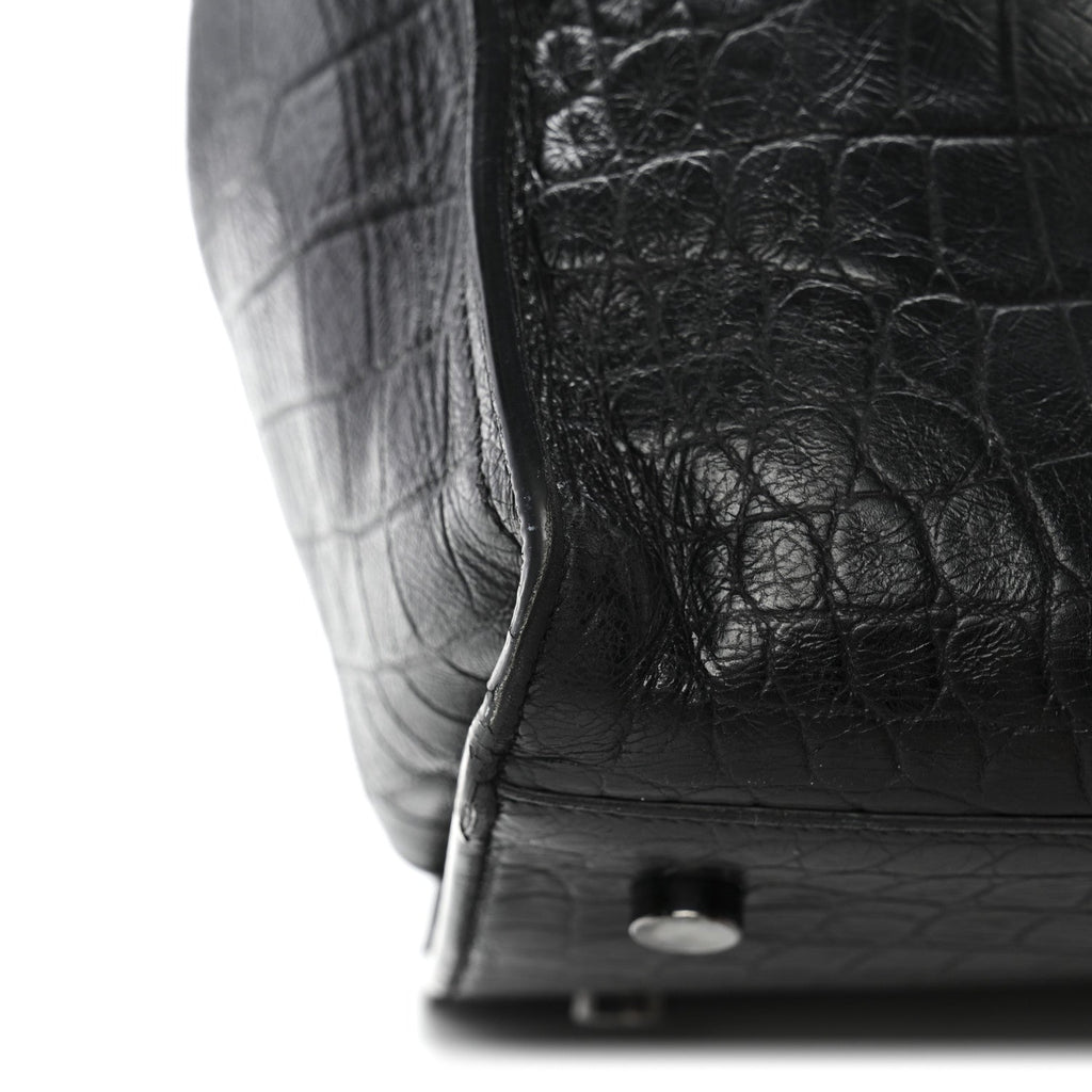 Calfskin Crocodile Embossed Small Monogram Cabas Black