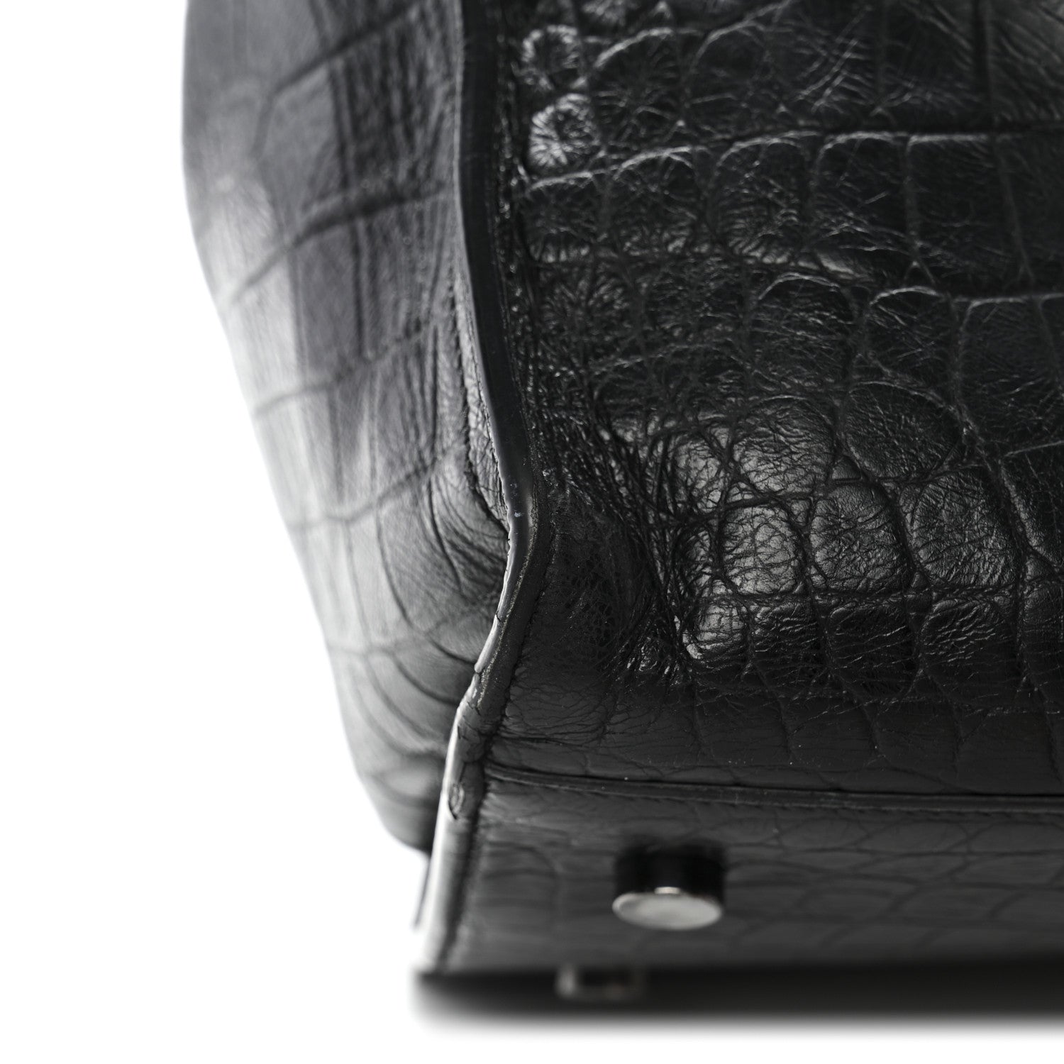 Calfskin Crocodile Embossed Small Monogram Cabas Black