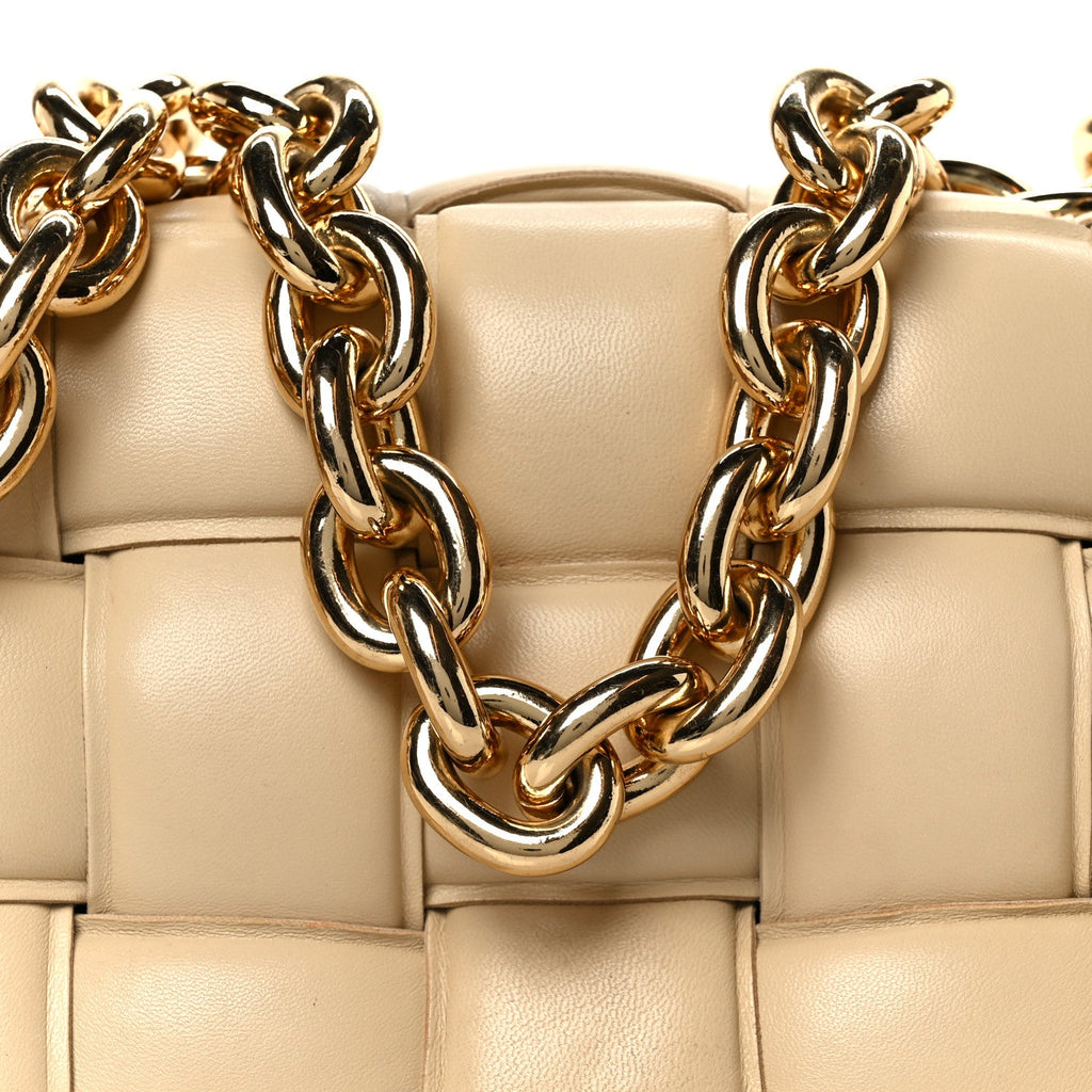 Lambskin Maxi Intreccio Padded Chain Cassette Crossbody Bag Porridge