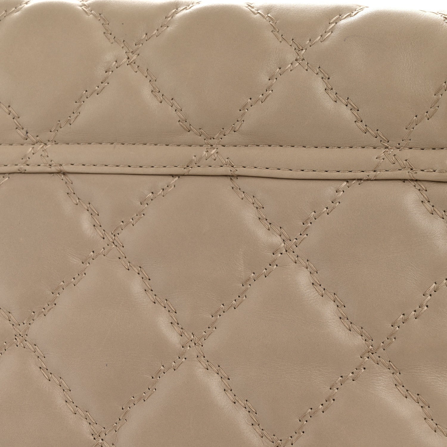 Calfskin Double Stitch Large Hamptons Flap Bag Beige
