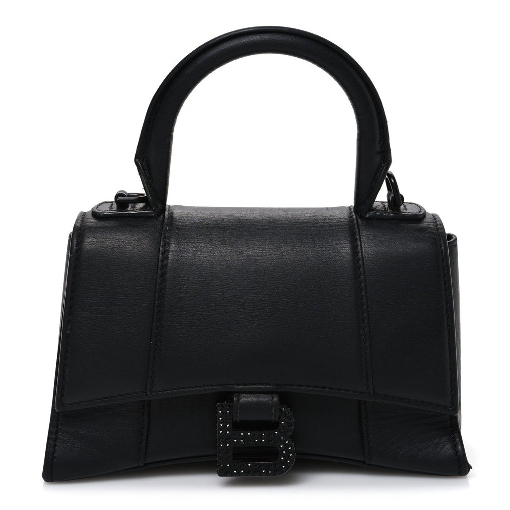 Shiny Box Calfskin Strass Hourglass Top Handle Bag XS Black