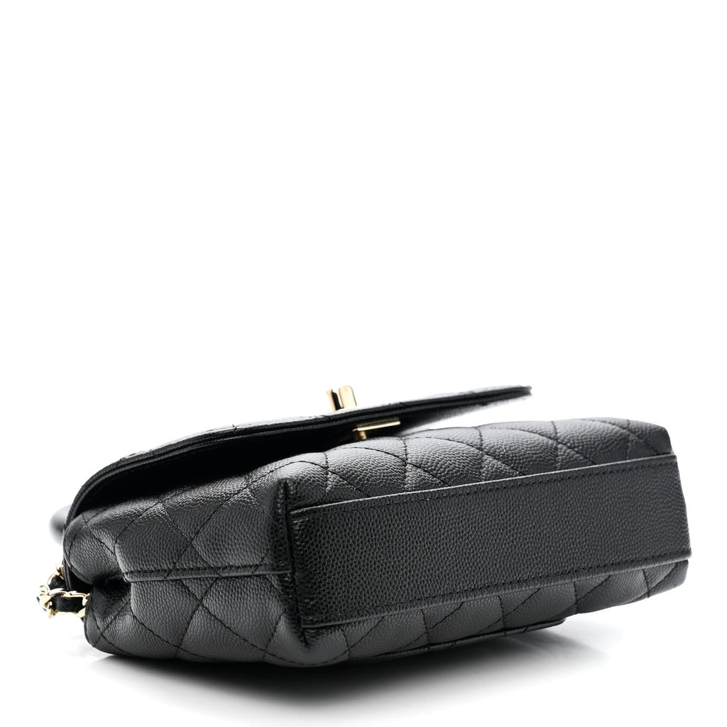 Caviar Quilted Coco Handle Clutch With Chain Black