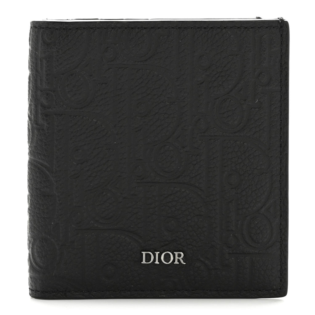 Grained Calfskin Embossed Dior Gravity BiFold Wallet Black
