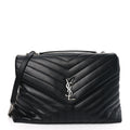 Calfskin Y Quilted Monogram Large Loulou Chain Satchel Black