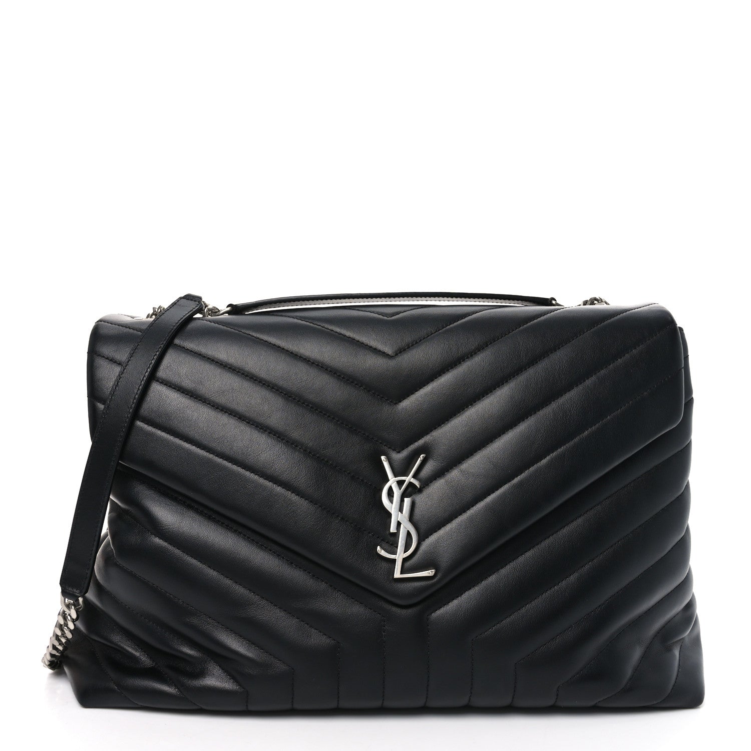 Calfskin Y Quilted Monogram Large Loulou Chain Satchel Black