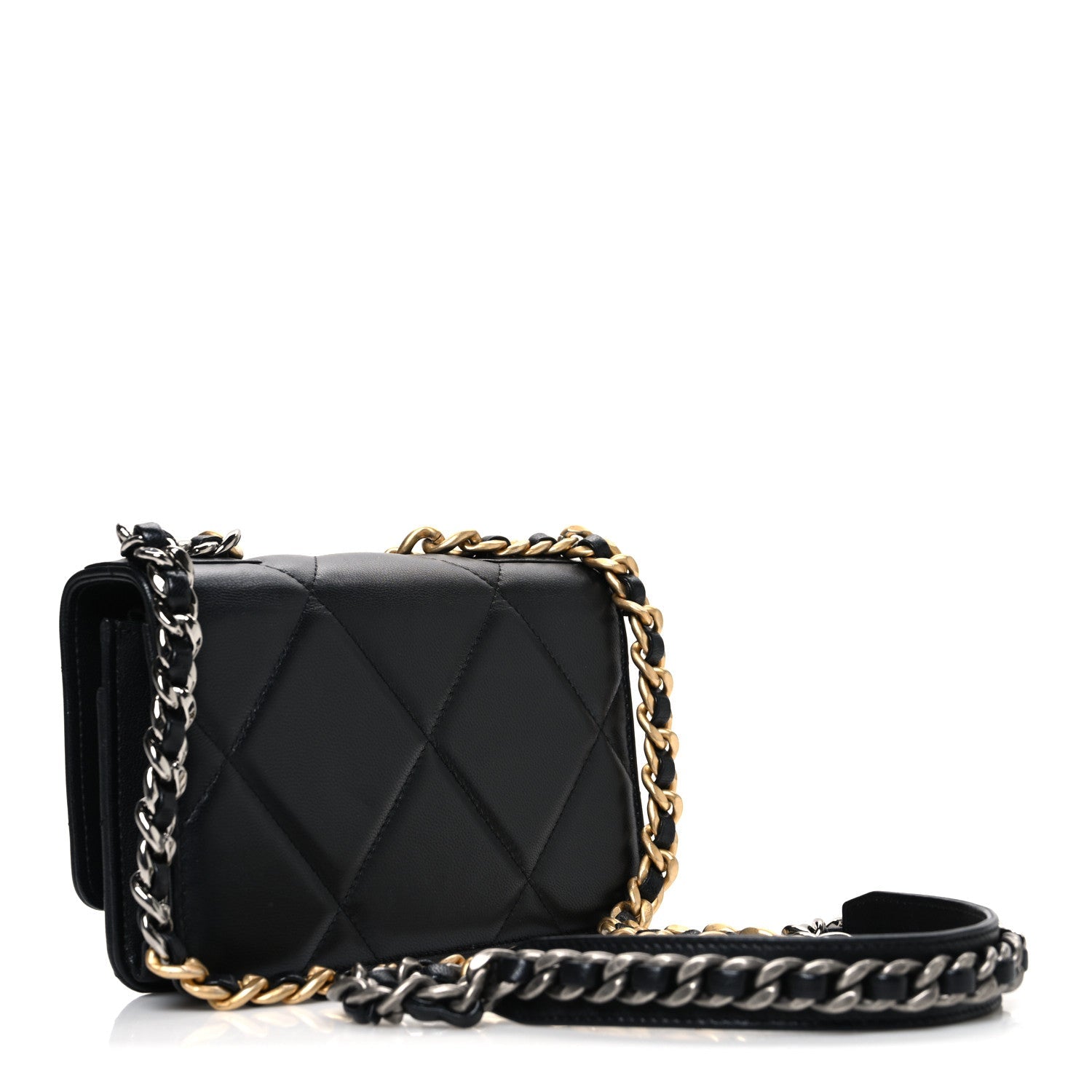 Lambskin Quilted Chanel 19 Wallet On Chain WOC Black