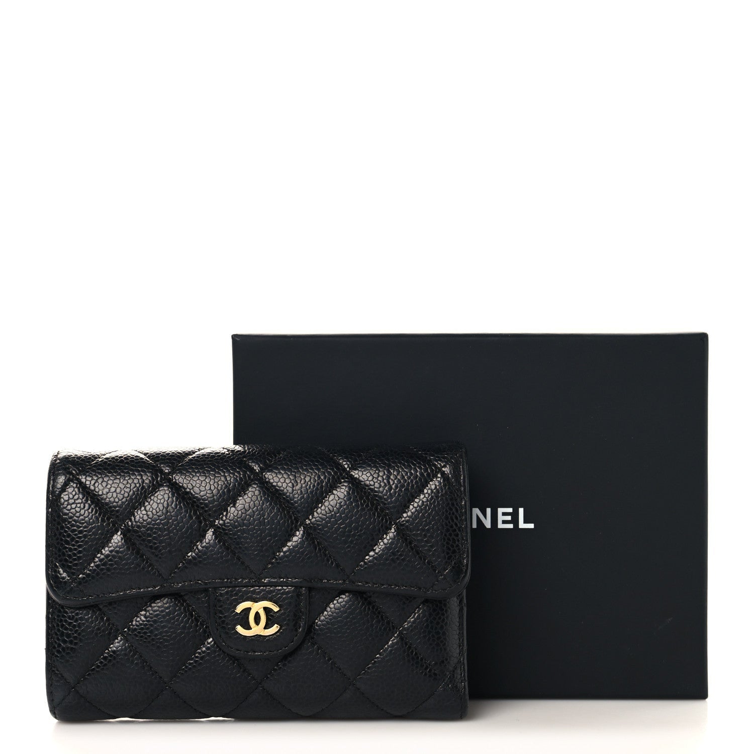 Caviar Quilted Medium Flap Wallet Black