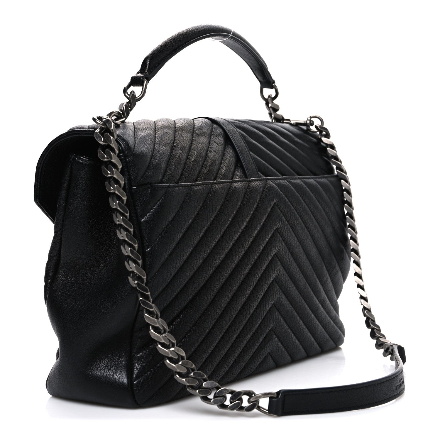 Sheepskin Matelasse Chevron Monogram Large College Satchel Black