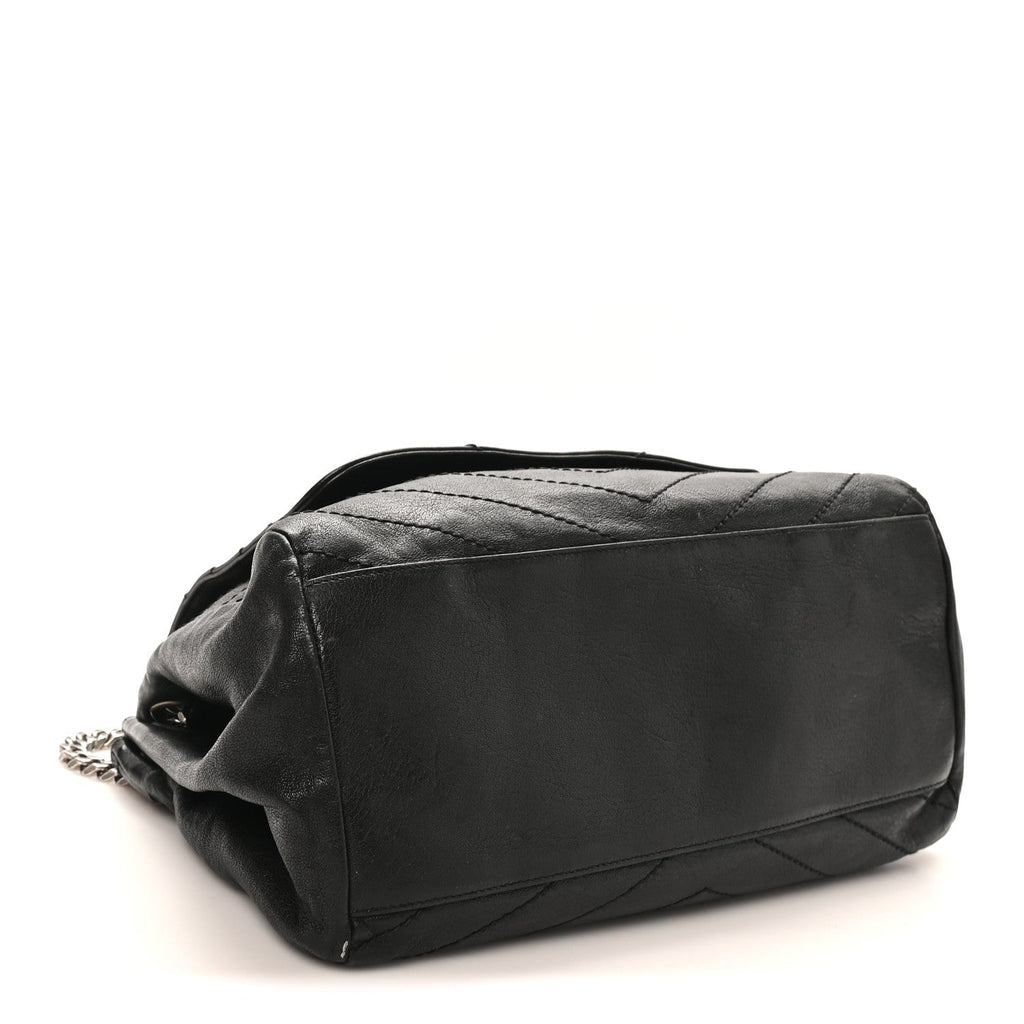 Pebbled Lambskin Chevron Monogram Large Nolita Black