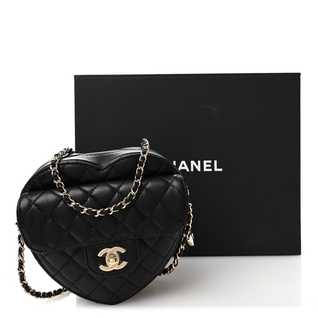 Lambskin Quilted CC In Love Heart Bag Black