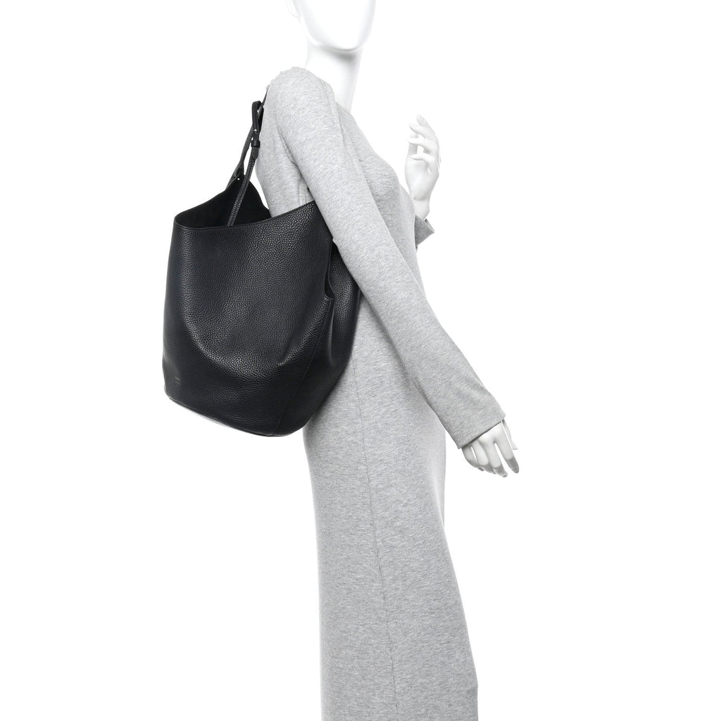 Pebbled Sport Calfskin Medium Lotus Tote Black