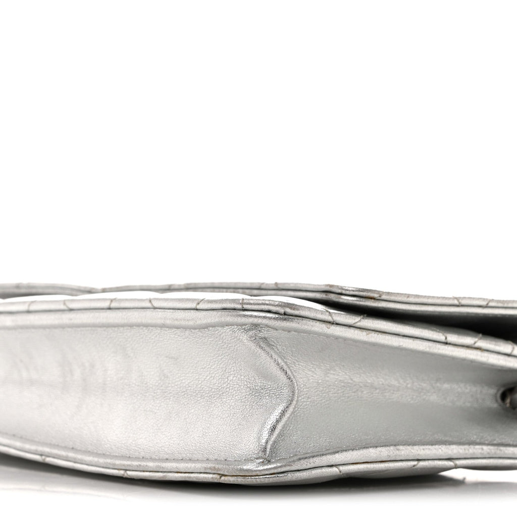 Metallic Lambskin Quilted Wallet On Chain WOC Silver