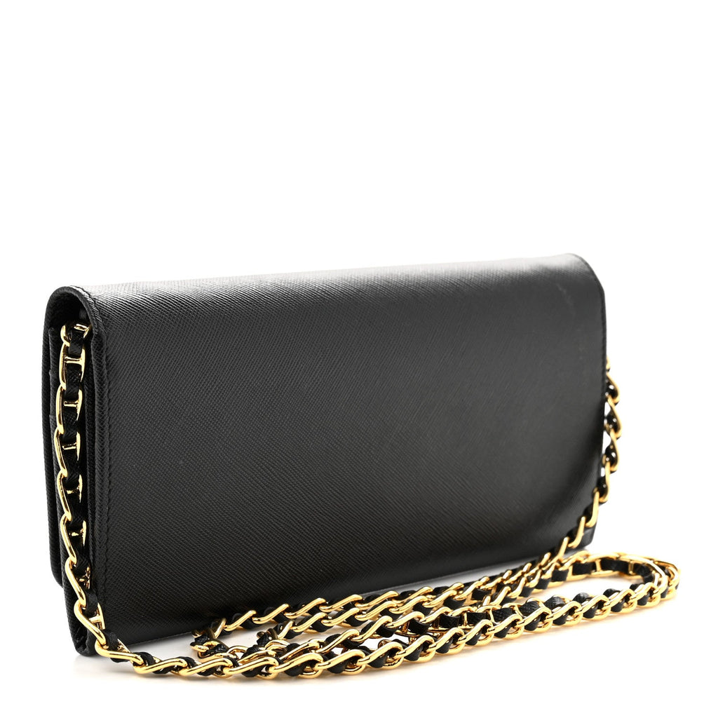Saffiano Metal Oro Chain Wallet Black