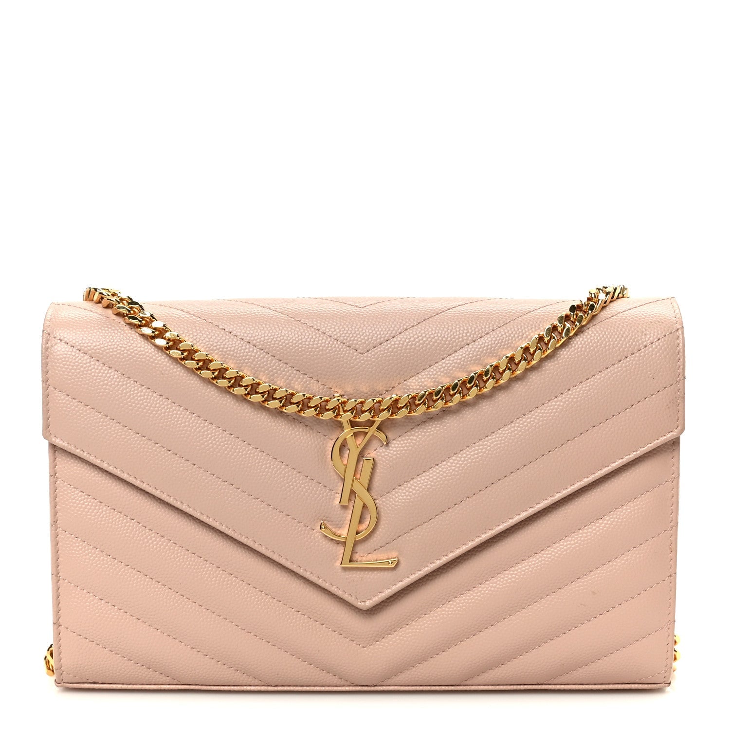 Grain De Poudre Matelasse Chevron Monogram Chain Wallet Pale Pink