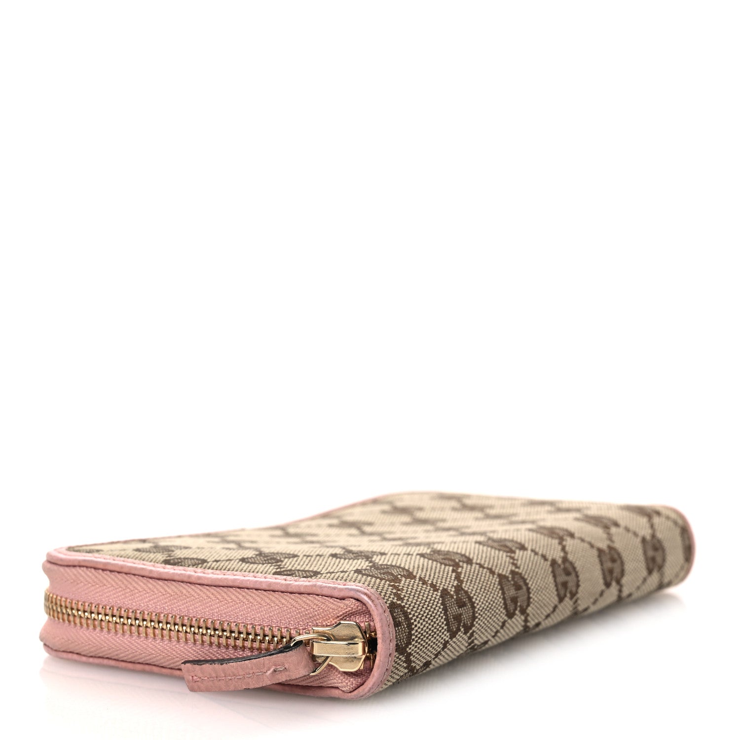 Monogram Dollar Calfskin Zip Around Wallet Beige Ebony Soft Pink