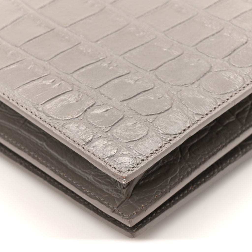 Croc Embossed Calfskin Classic Kate Monogram Clutch Fog