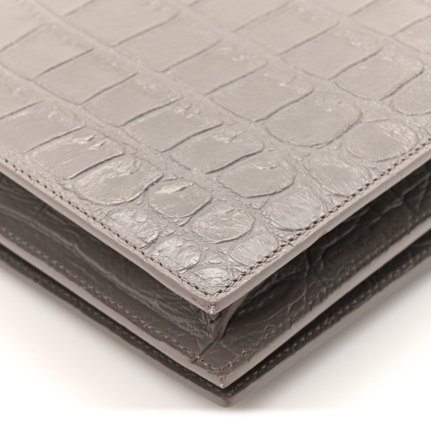 Croc Embossed Calfskin Classic Kate Monogram Clutch Fog