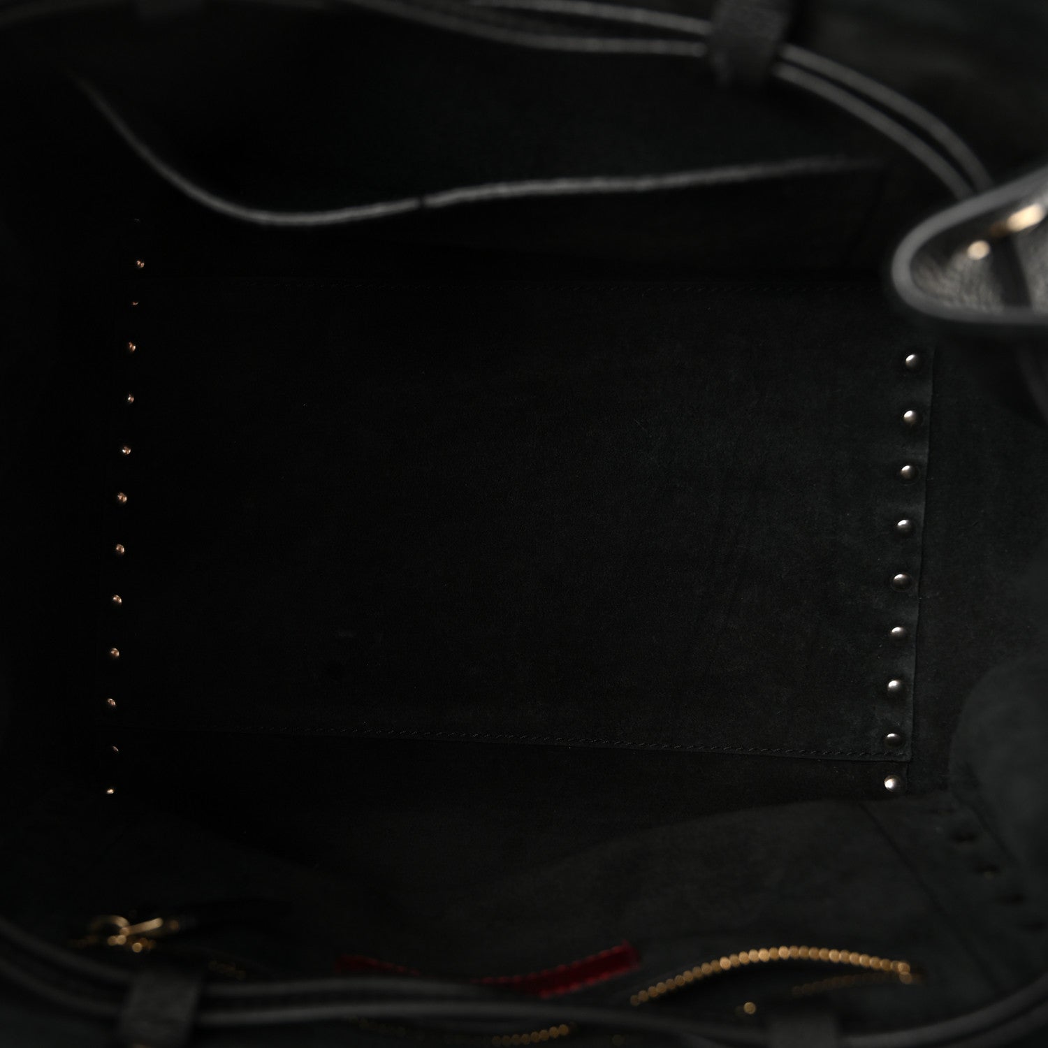 Grained Calfskin Rockstud Double Handle Cinch Tote Black