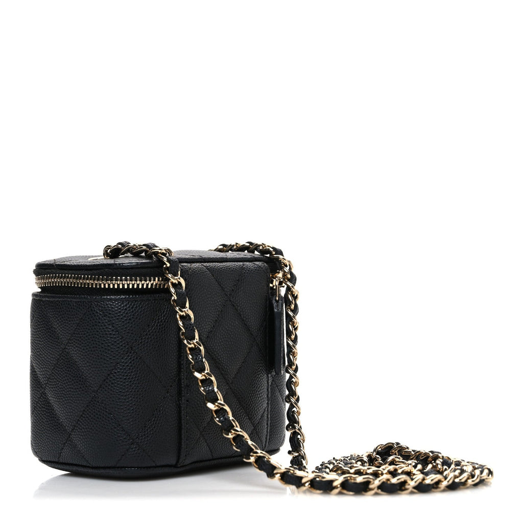 Caviar Quilted Mini Vanity Case With Chain Black