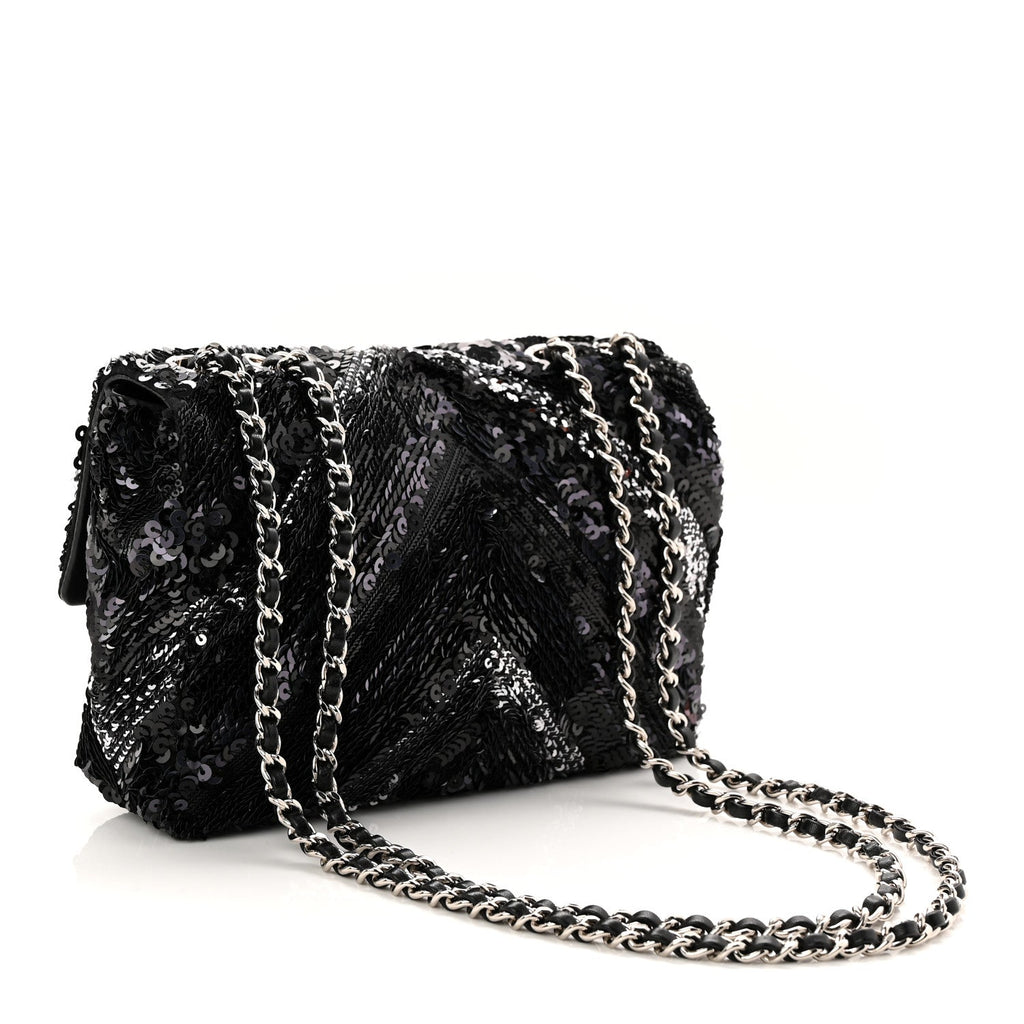 Sequins Chevron Mini Rectangular Flap Black