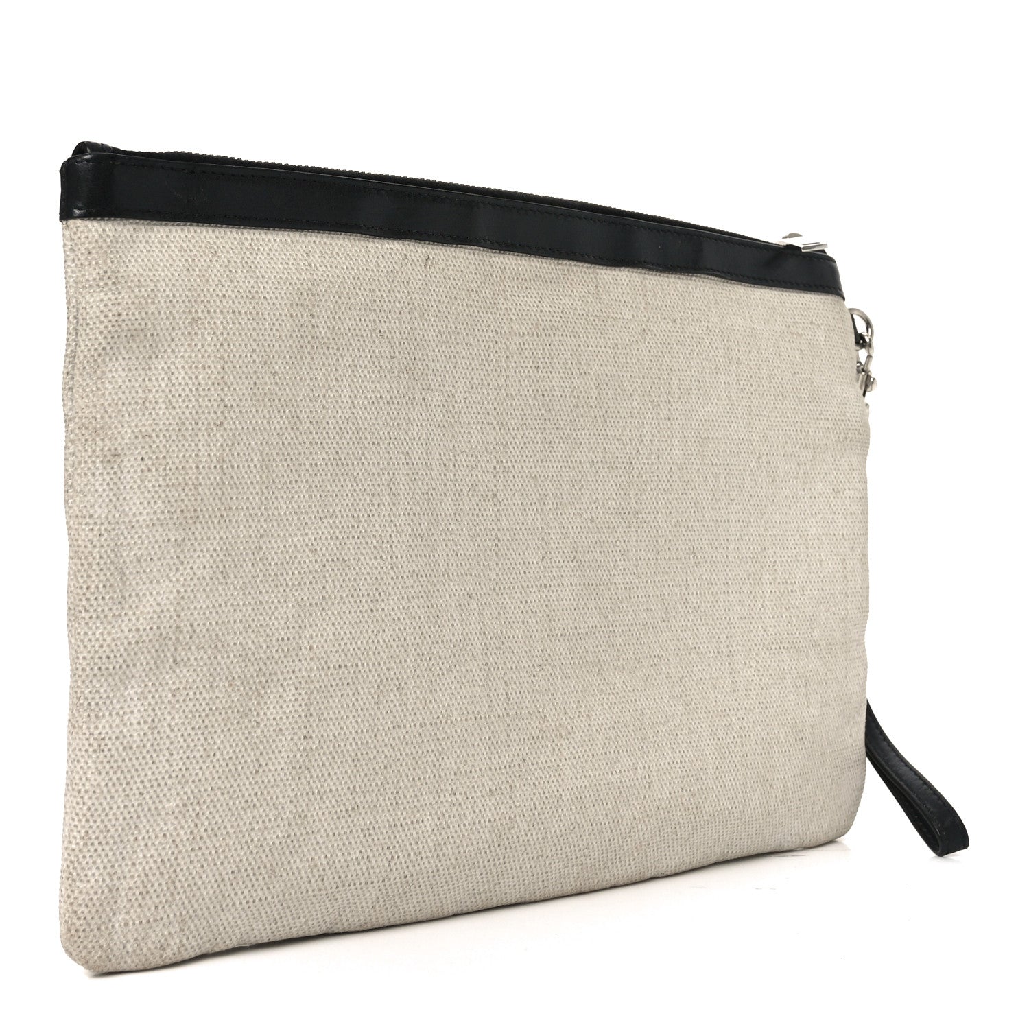 Linen Canvas Rive Gauche Zipped Pouch Optic White