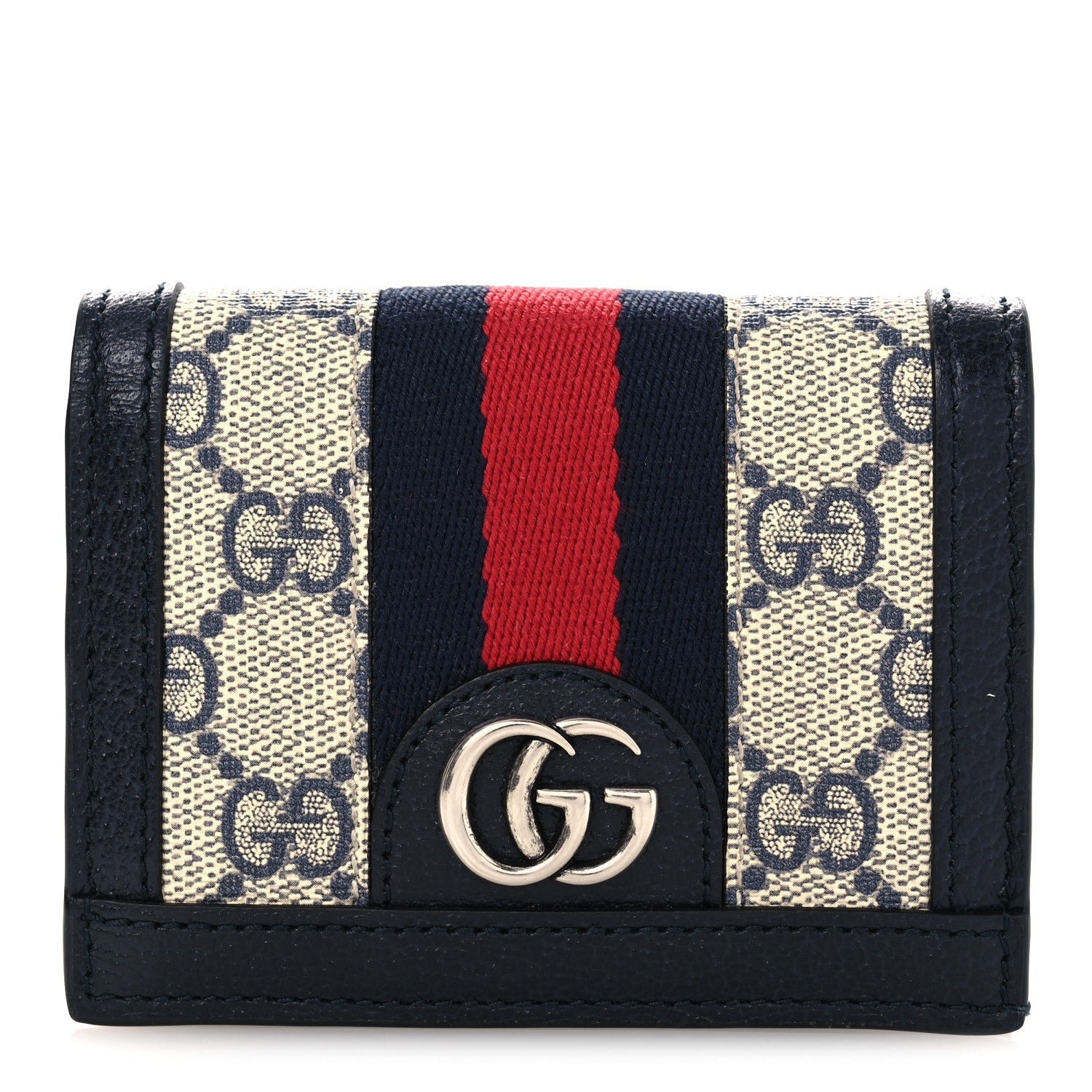 GG Supreme Monogram Textured Dollar Calfskin Web Ophidia  Case Beige Blue