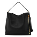 Pebbled Calfskin Small Alix Padlock Zip Hobo Bag Black