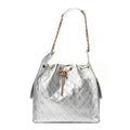 Metallic Caviar Quilted Medium Chanel 25 Handbag Silver