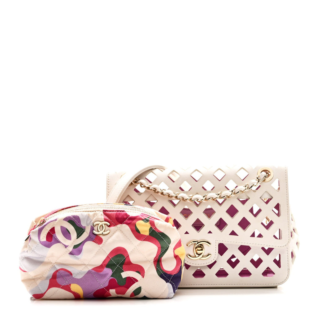 Lambskin Small Sea Through Flap White Multicolor