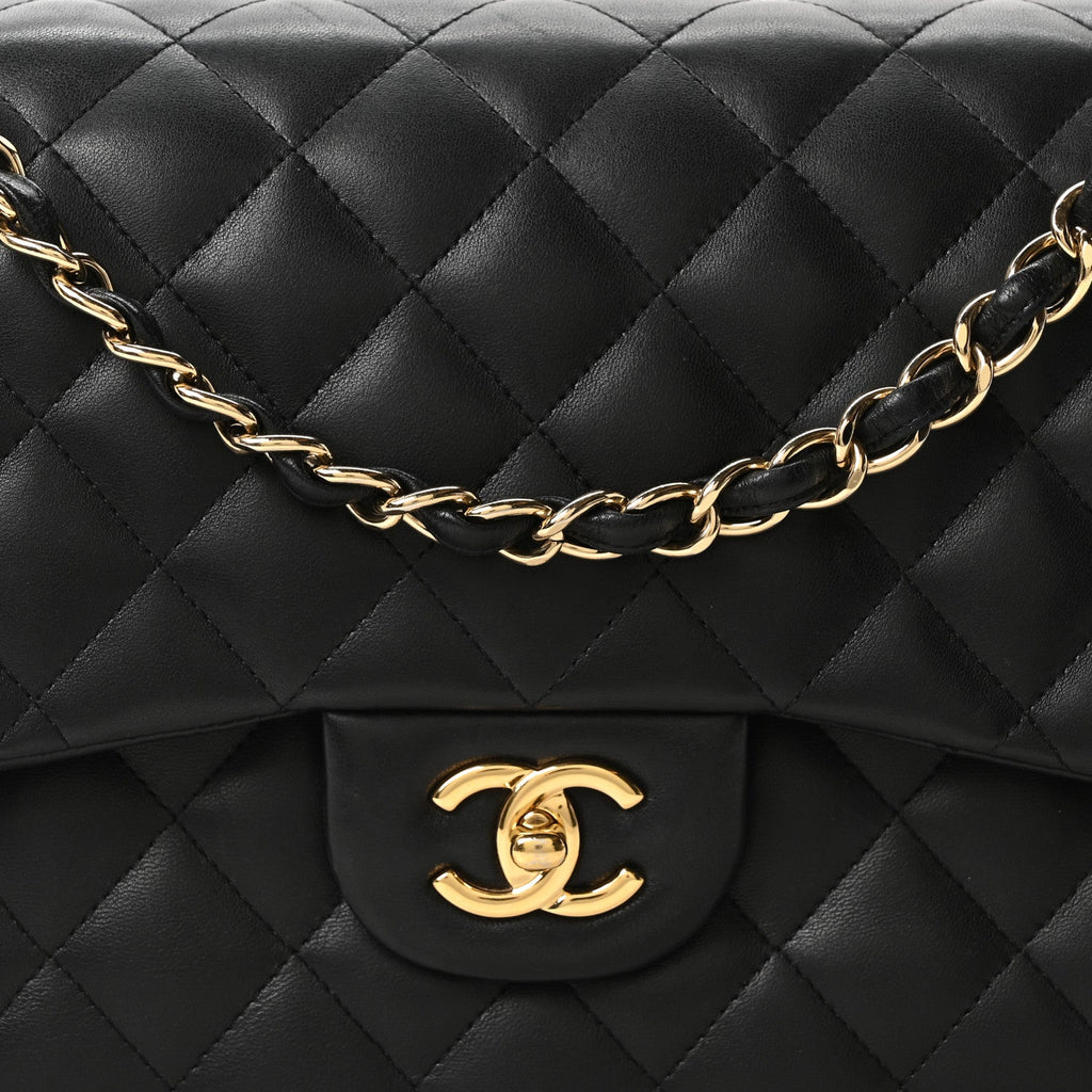 Lambskin Quilted Jumbo Double Flap Black