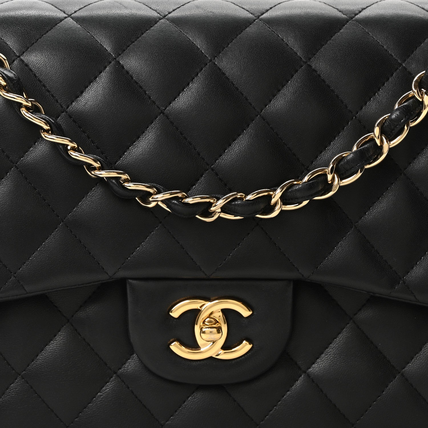 Lambskin Quilted Jumbo Double Flap Black