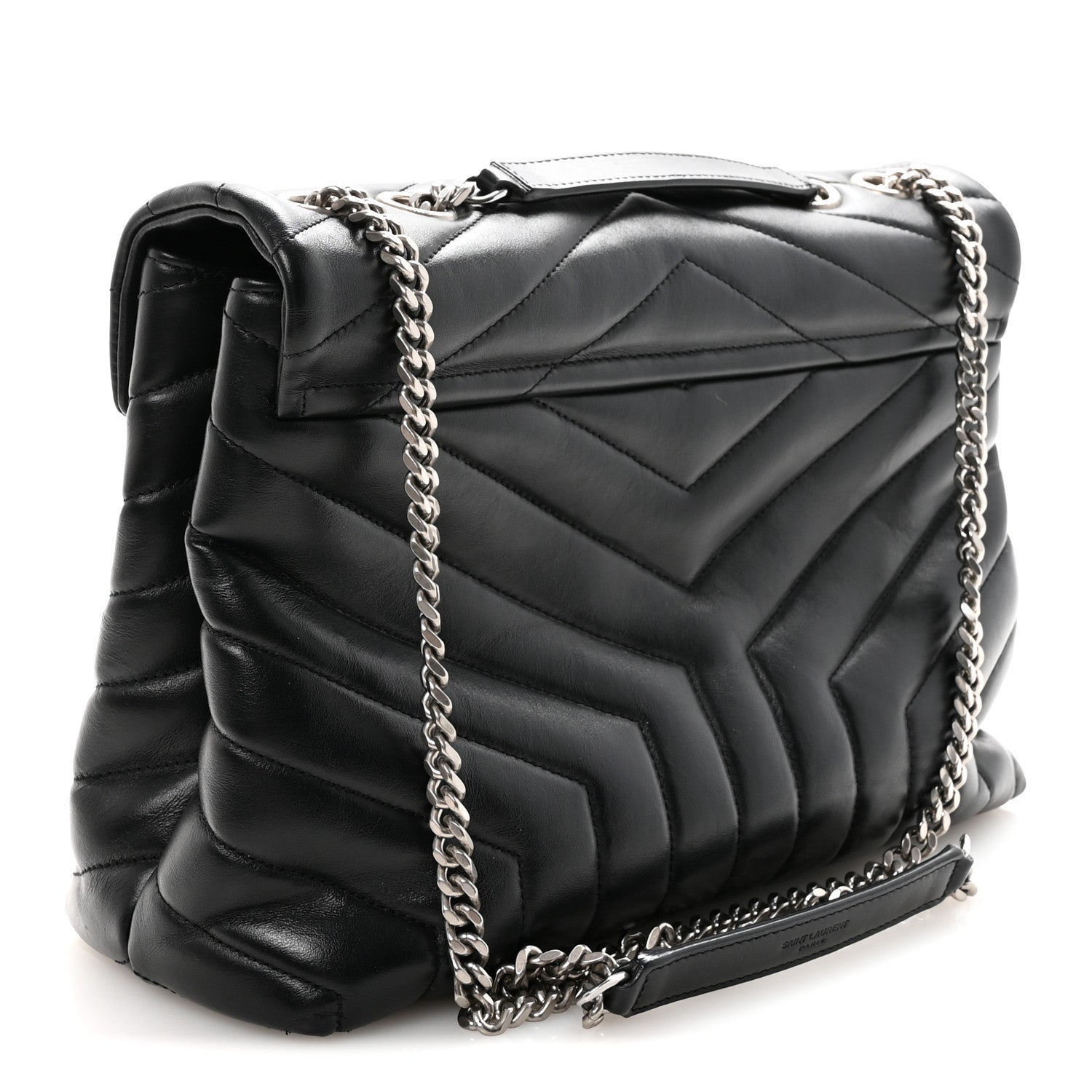 Calfskin Y Quilted Monogram Medium Loulou Chain Satchel Black