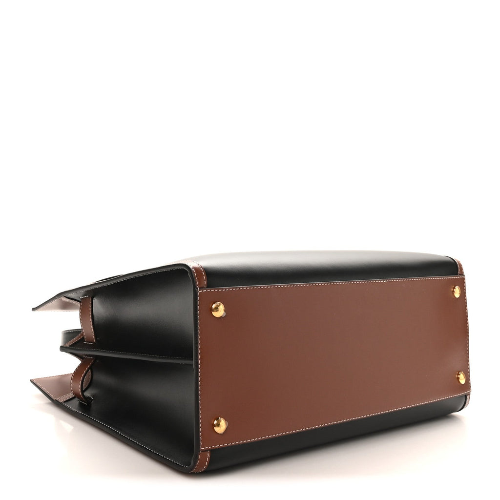 Calfskin Vintage Check Medium Two Handle Title Bag Black